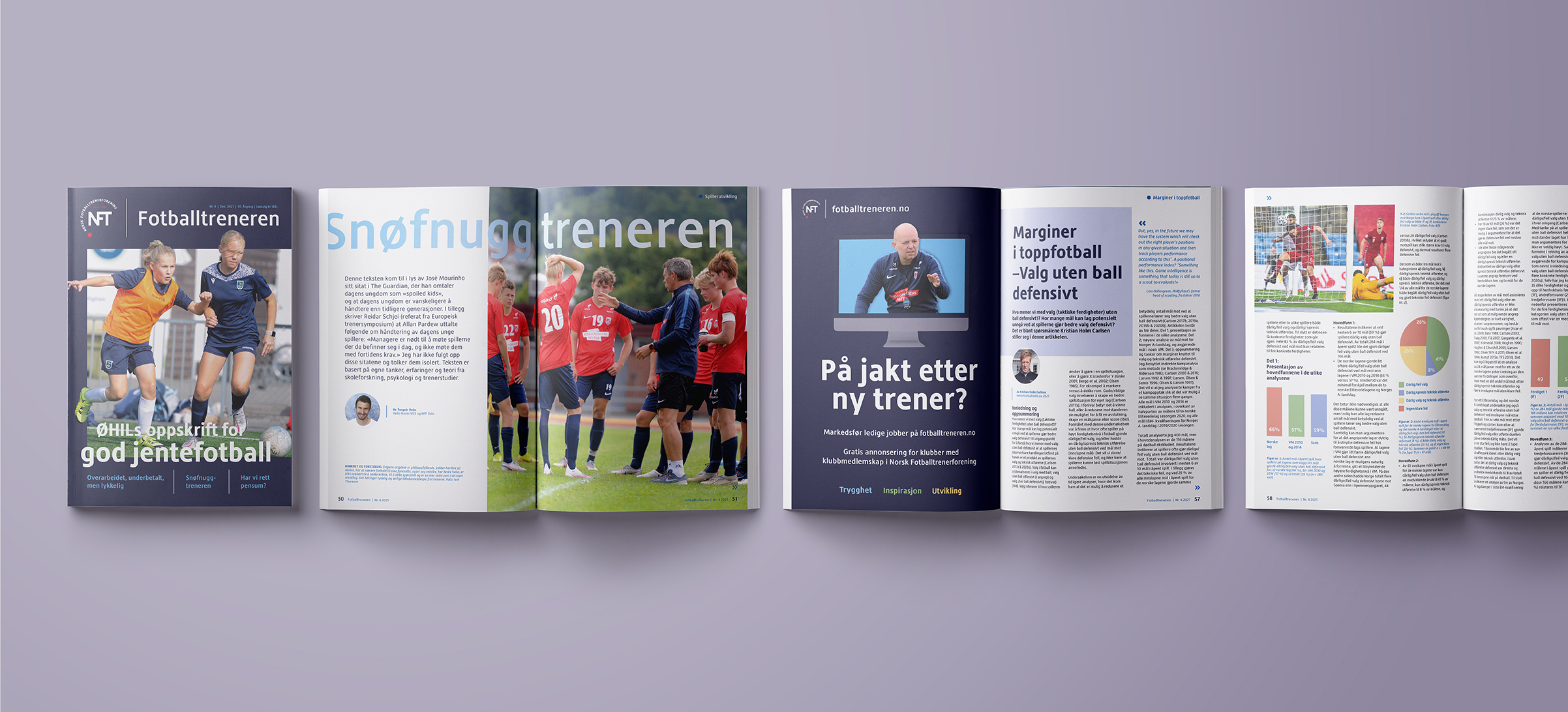 Magasin for Norsk Fotballtrenerforening med visning av flere sider, laget av Haus Byrå
