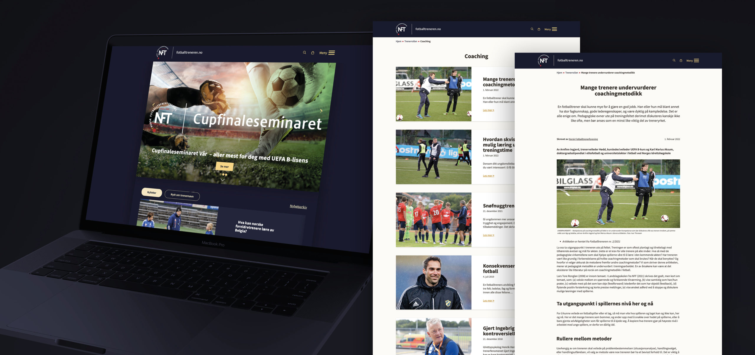 Nettside for Norsk Fotballtrenerforening, laget av Haus Byrå