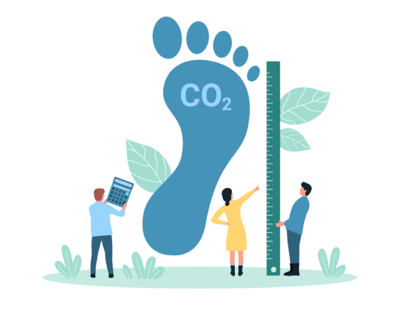 illustrasjonsbilde som viser tre personer som måler co2-utslipp på en grønn nettside