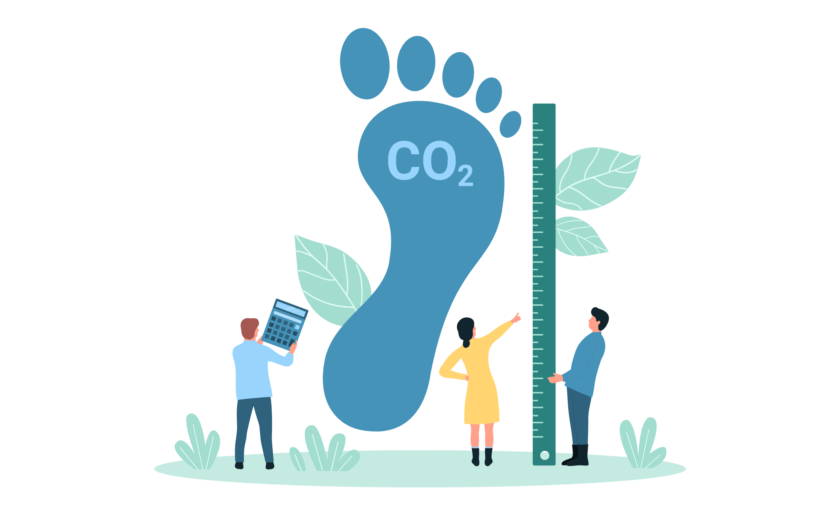illustrasjonsbilde som viser tre personer som måler co2-utslipp på en grønn nettside